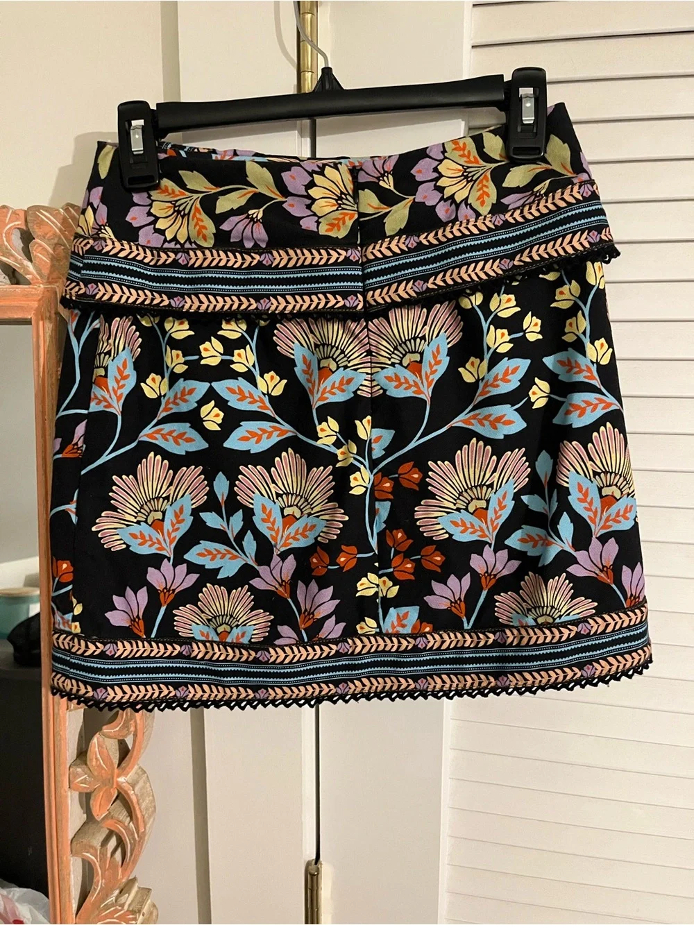 Farm Rio Flowery Black Mini Skirt, Size 25